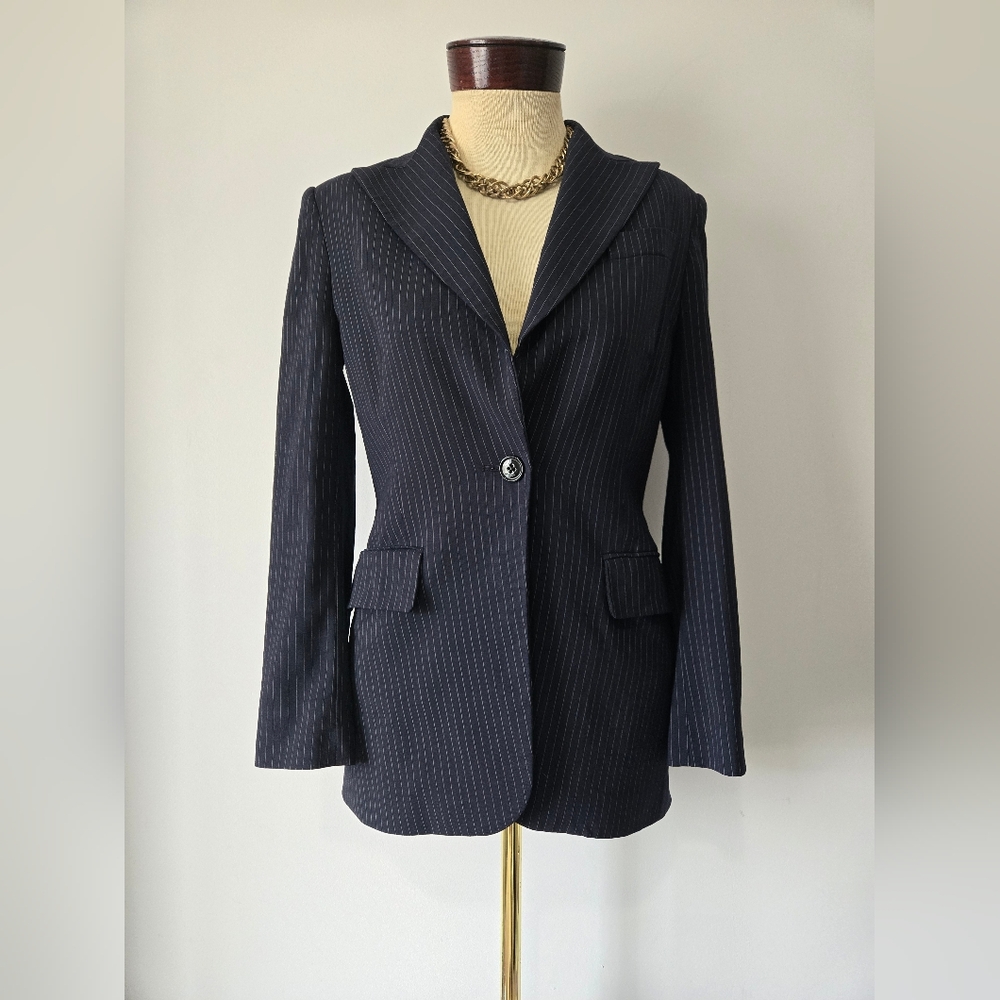 JUDITH & CHARLES Virgin Wool Navy Pinstripe Blazer Jacket. Size 2